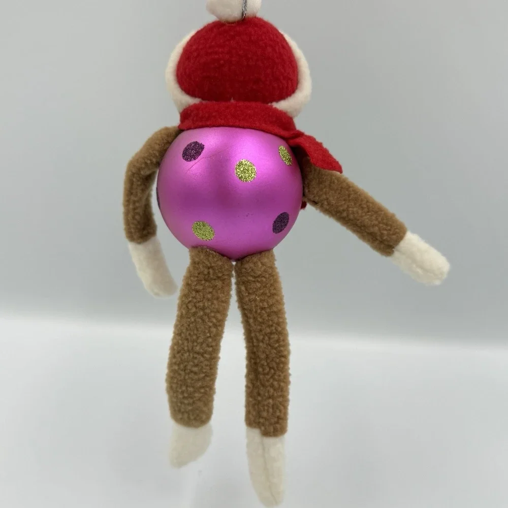 Lot of 3 Monkey‎ Ornaments Christmas Holiday Tree Sock Monkey Hanging